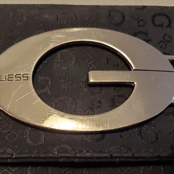 Guess Black Clutch Purse with Silver Chain Strap - Picture 5 of 7